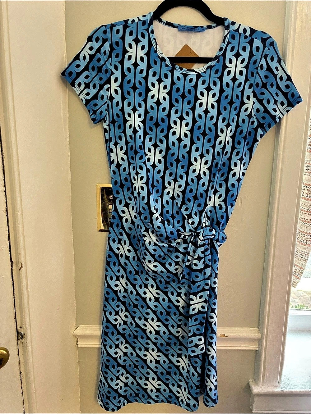 J.McLaughlin Catalina Cloth Chain Print Side Knot Dress Blue & Black XS